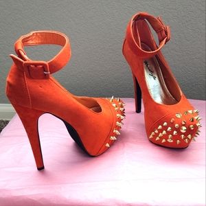 Orange Spiked Toe High Heels